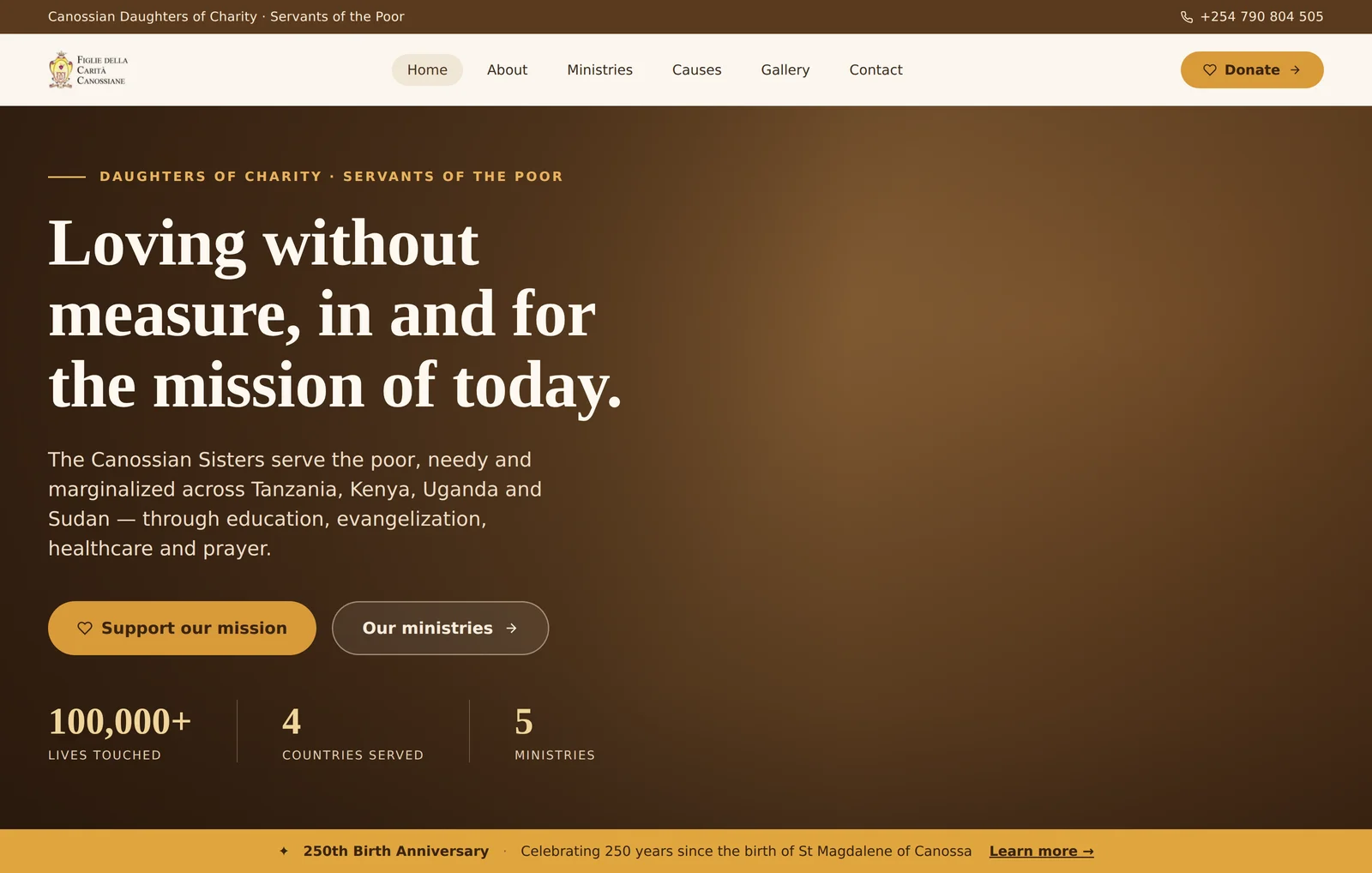 Canossian Sisters NE Africa — 'Loving without measure' mission homepage