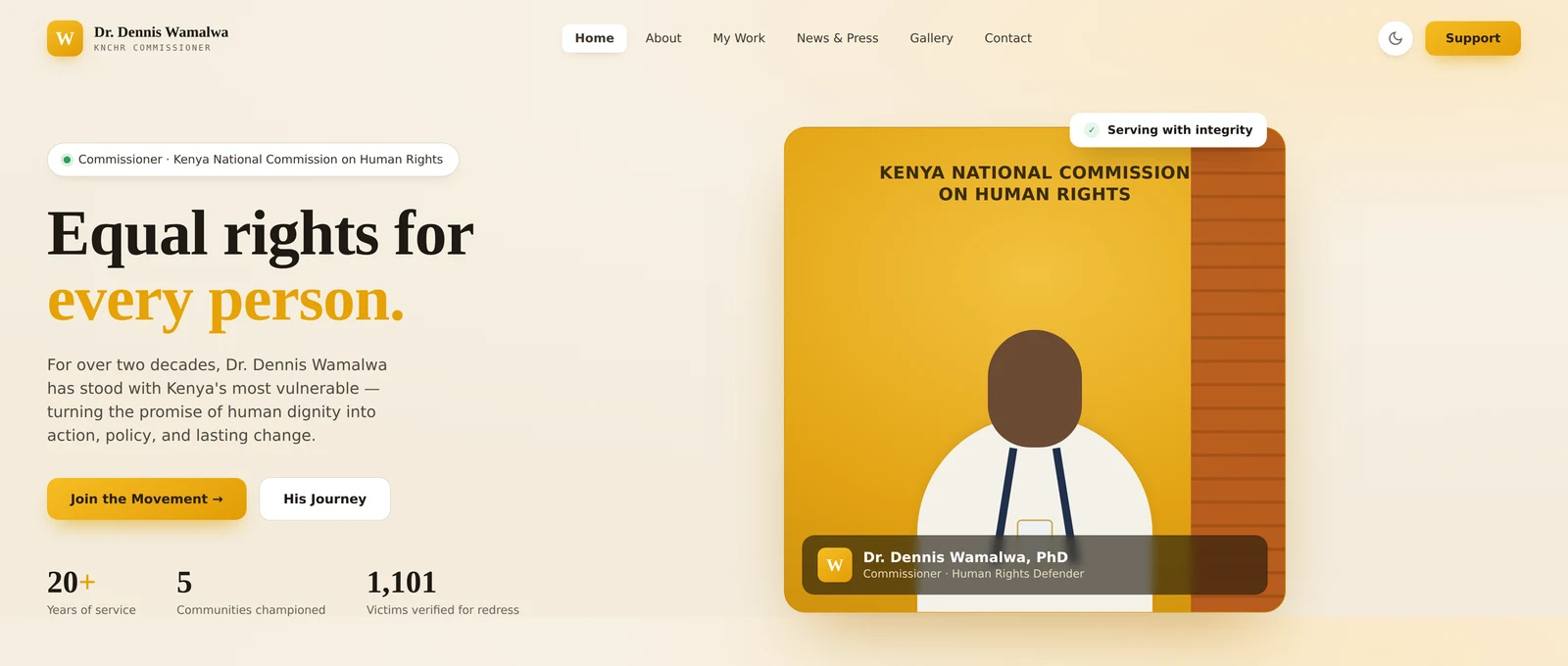 Dr. Dennis Wamalwa — 'Equal rights for every person' campaign homepage