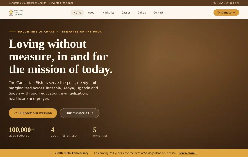 Canossian Sisters NE Africa — 'Loving without measure' mission homepage